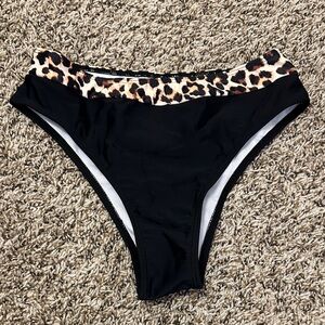 Leopard Accent Black Bikini Bottoms